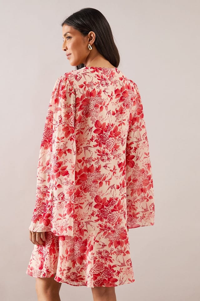 Wallis Wallis Women's Floral Ruffle Tie Detail Shift Dress in Red - 3