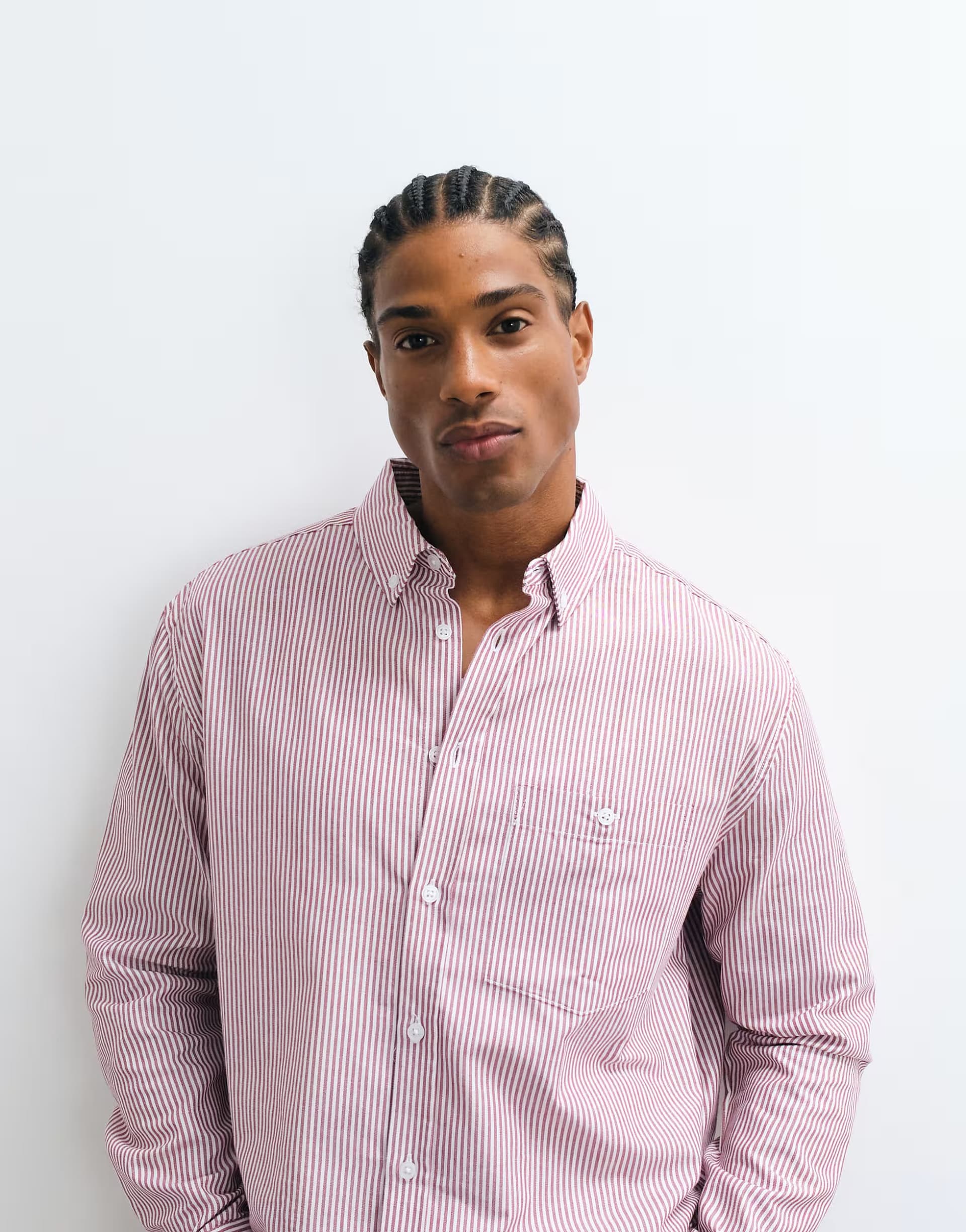 ASOS ASOS DESIGN relaxed oxford stripe shirt in burgundy