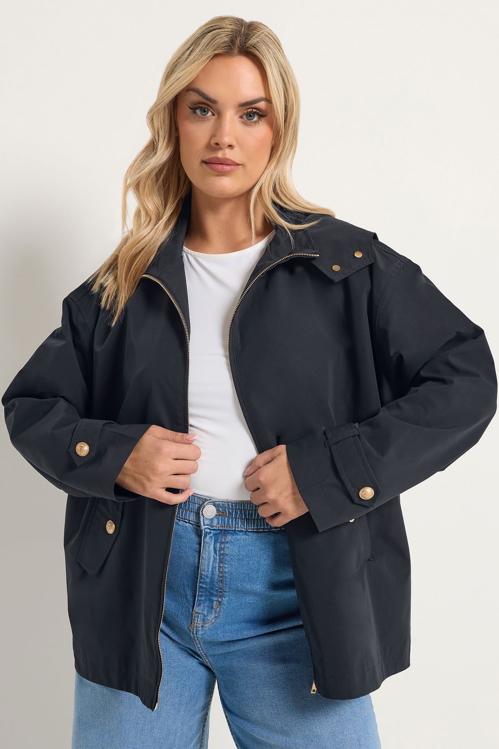 Yours Plus Size Navy Blue Military Button Jacket