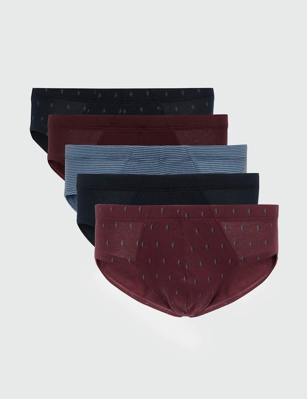 Marks & Spencer M&S 5 Pack Pure Cotton Geometric Print Slips Burgundy Mix