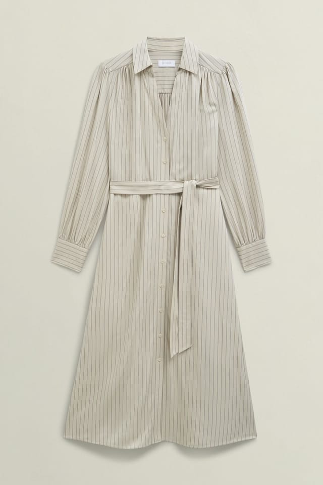Hobbs London Hobbs London Women's Eleanor Pinstripe Midi Shirt Dress in Ecru - 2