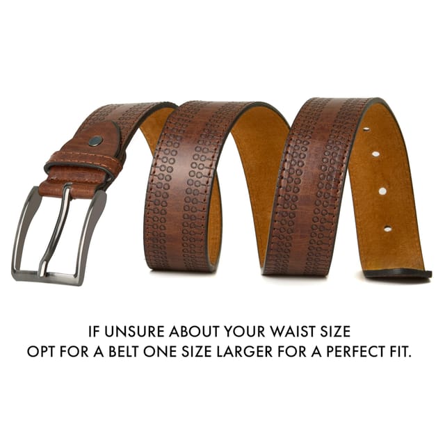 Woodland Leathers Woodland Leathers Men's Leather Lined 1.5" Belt, Decorative Pattern in Brown - 2