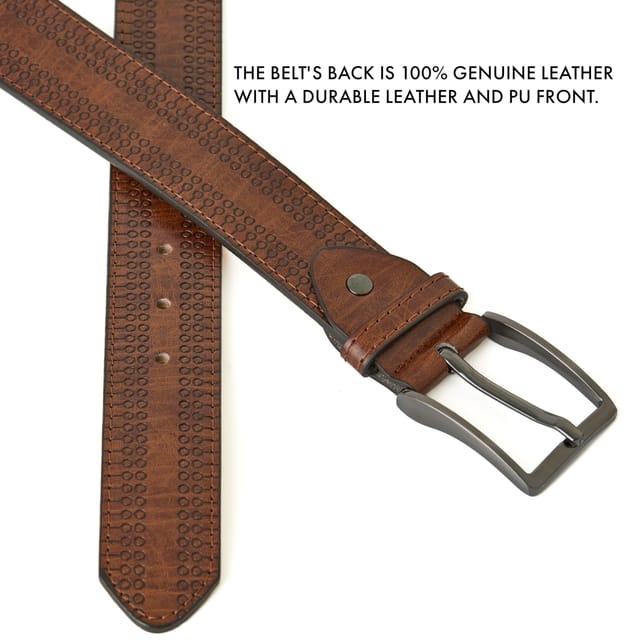 Woodland Leathers Woodland Leathers Men's Leather Lined 1.5" Belt, Decorative Pattern in Brown - 3