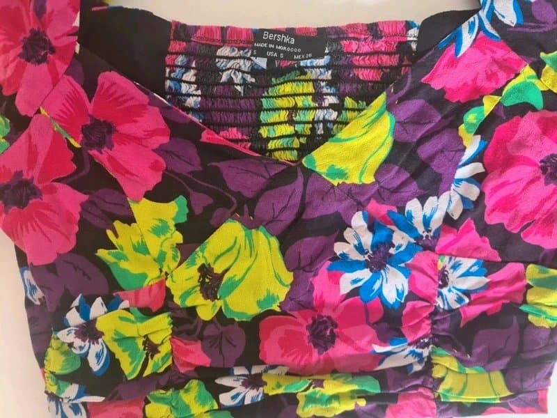 Bershka Bell-sleeve Ruched Flower 3/4 Shirt