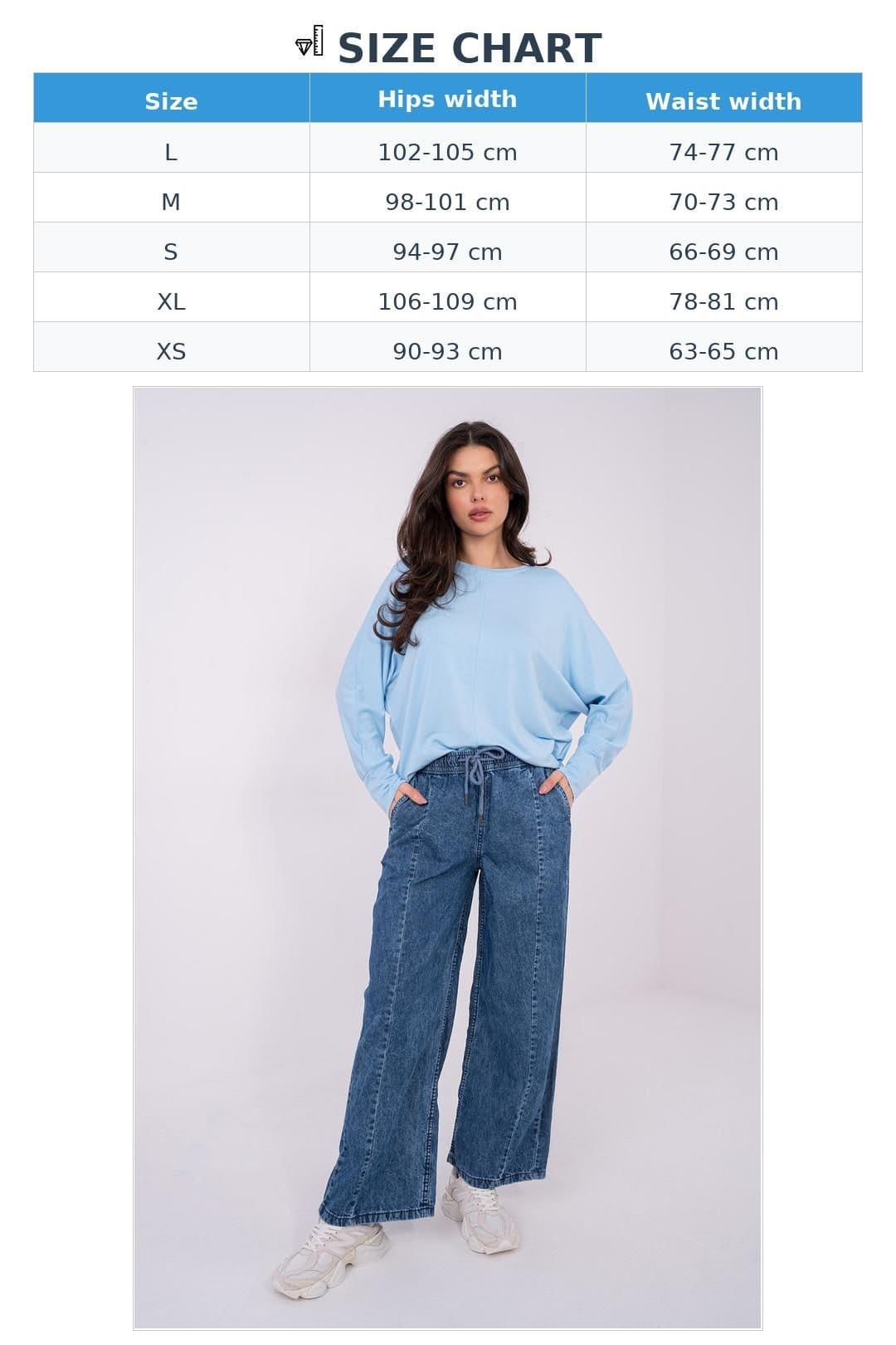 Love Lace Love Lace Women's High Waisted Wide Leg Cotton Jeans with Tie in Blue - 4