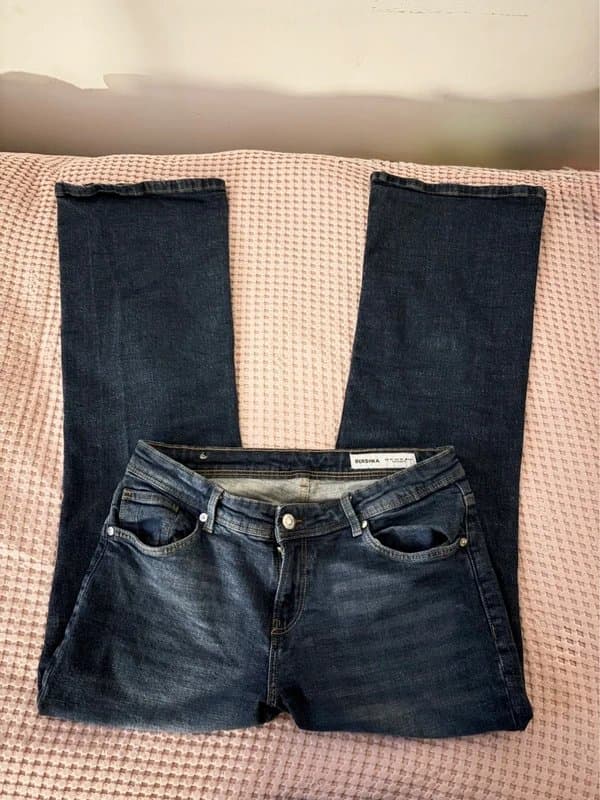 Bershka handsewn apple patch low rise bootcut jeans