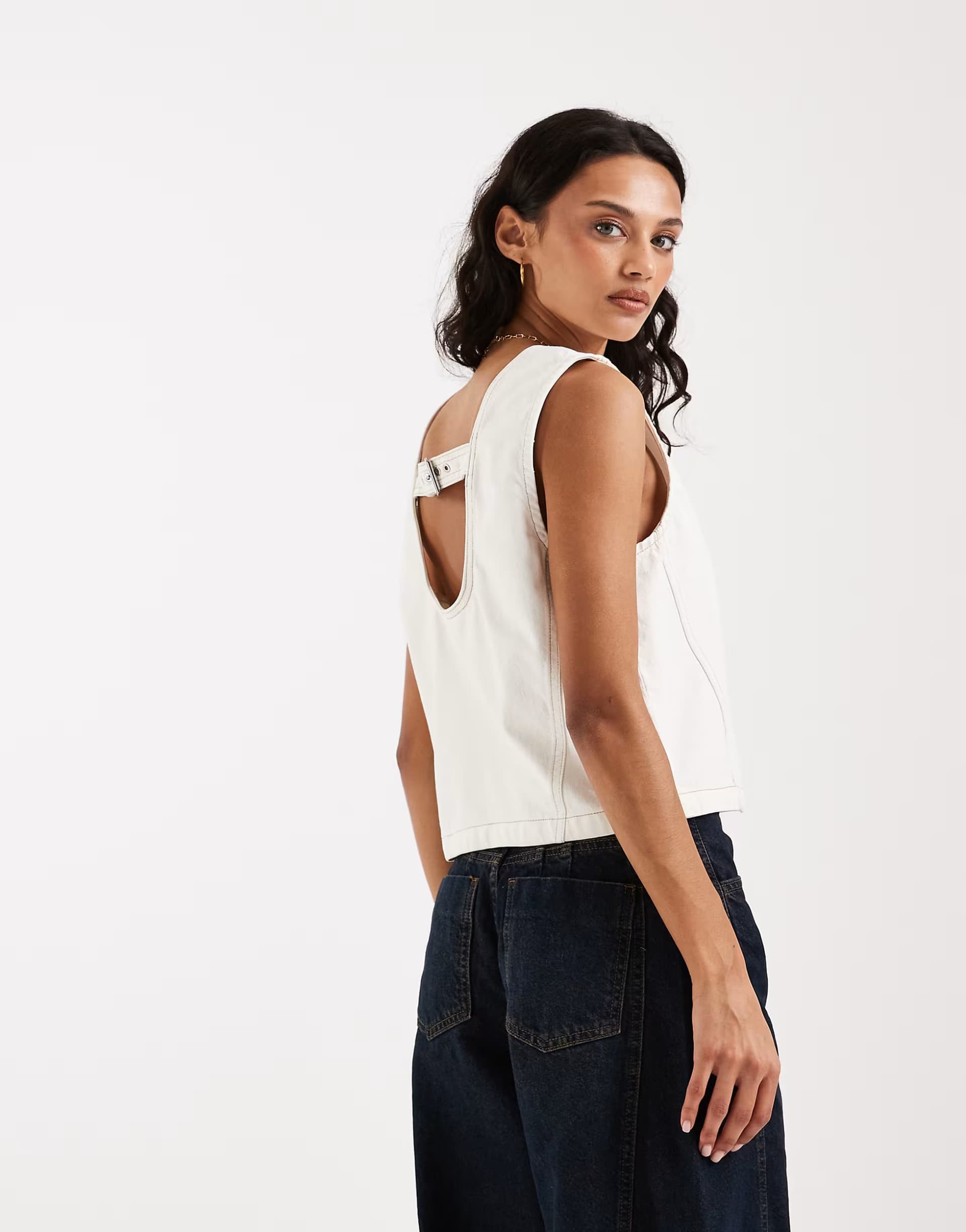 ASOS JJXX co-ord cropped denim top with back buckle in white