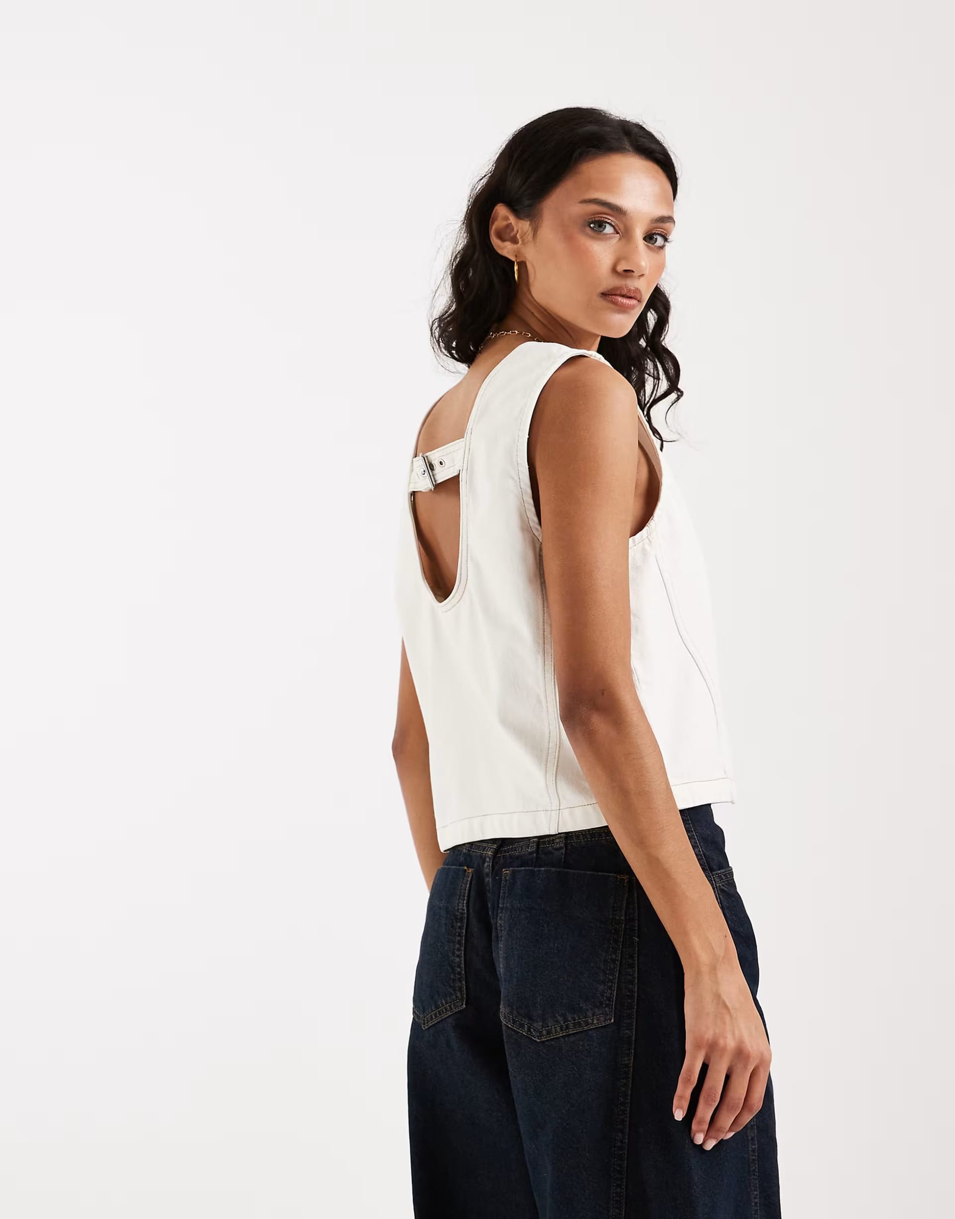 ASOS Off-White Denim Co-ord Top with Back Buckle