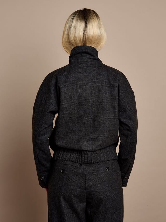 GWD by GEORGE W. DAVIES GWD by GEORGE W. DAVIES Women's GWD Lewlyn Grey Checked Bomber Jacket in Chocolate - 3