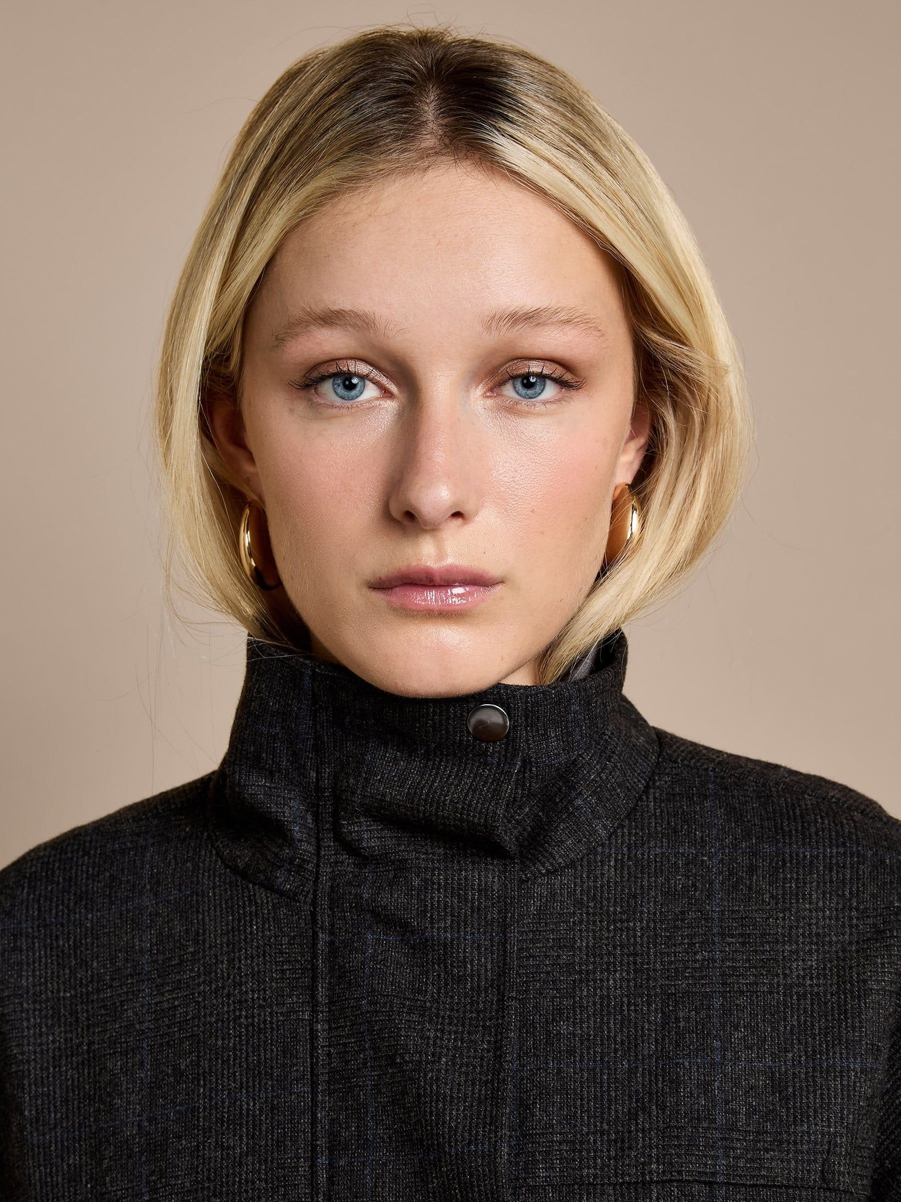 GWD by GEORGE W. DAVIES GWD by GEORGE W. DAVIES Women's GWD Lewlyn Grey Checked Bomber Jacket in Chocolate - 4