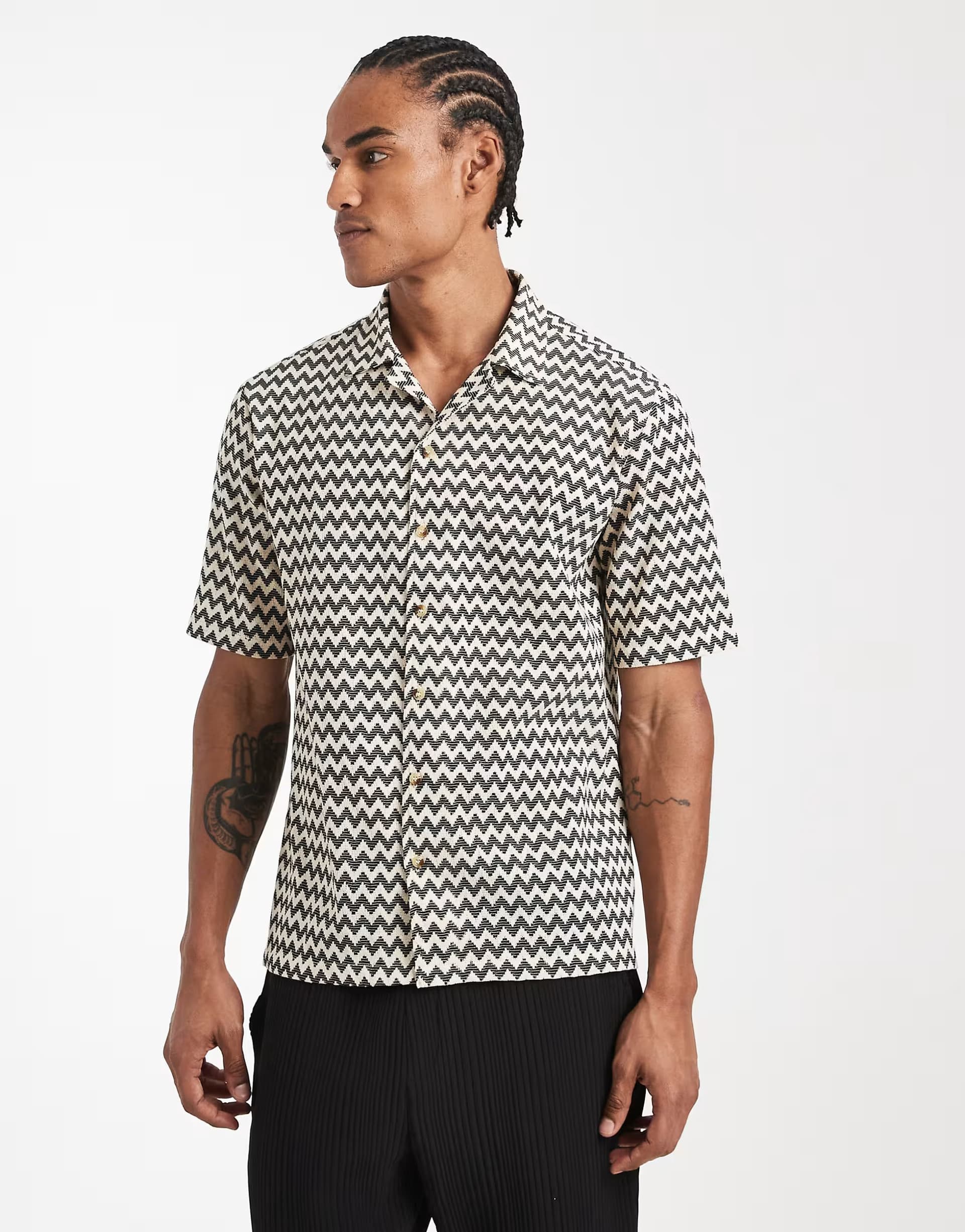 ASOS Sol Beach beach shirt in black chevron