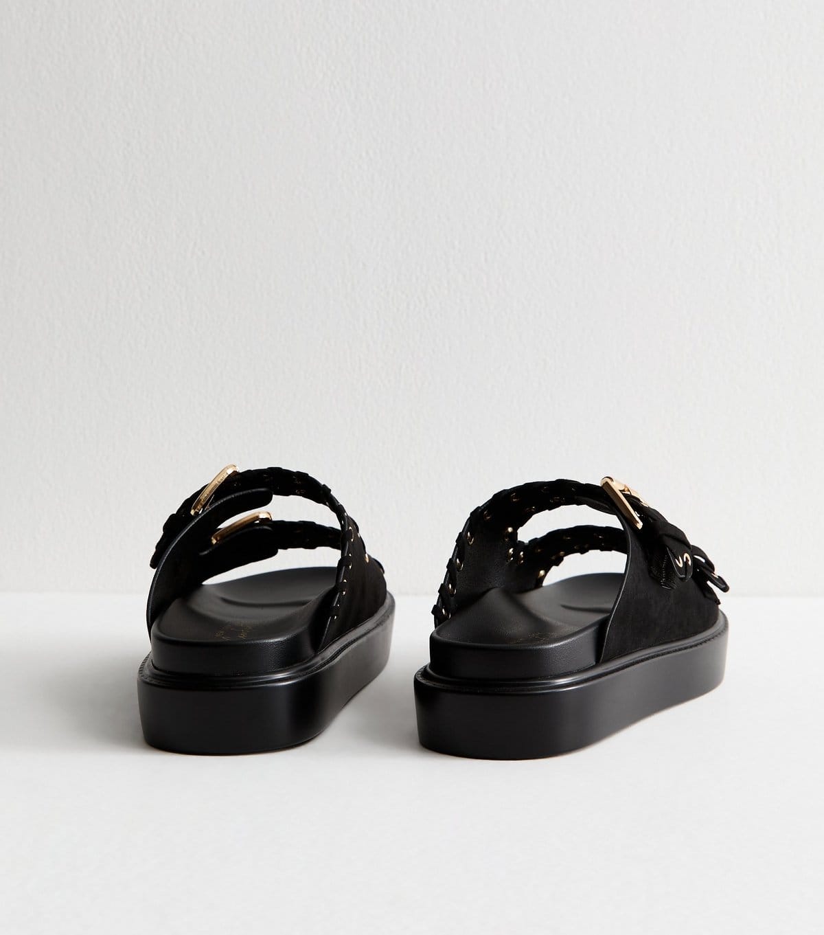 New Look Women's Black Faux Suede Eyelet Embellished Flatform Sandals New Look - 4