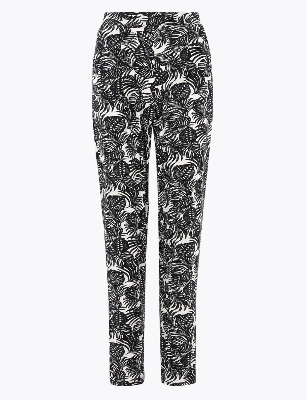 Marks & Spencer M&S Black Mix Palm Print Tapered Trousers