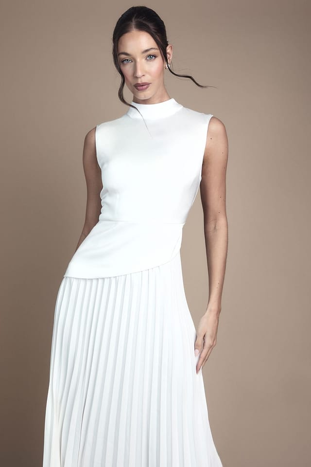Coast Coast Women's Drape High Neck Pleated Skirt Midi Wedding Dress in Ivory - 2