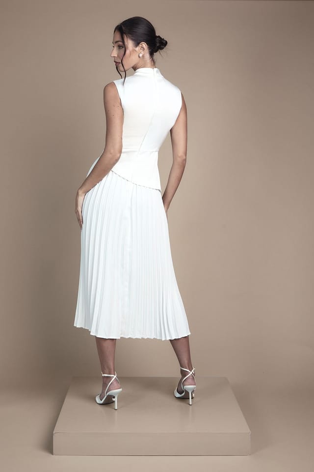 Coast Coast Women's Drape High Neck Pleated Skirt Midi Wedding Dress in Ivory - 3