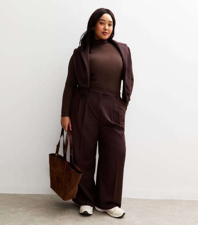 New Look Women's Plus Size Dark Brown Long Sleeve High Neck Top Curves New Look - 3