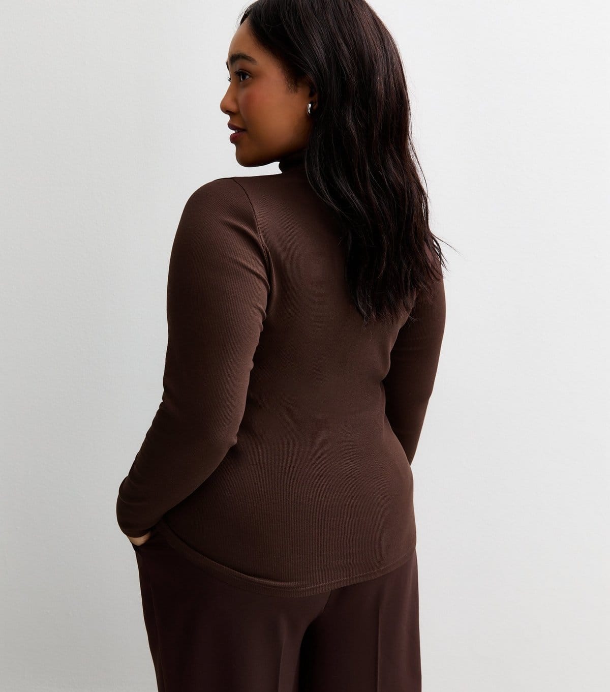 New Look Women's Plus Size Dark Brown Long Sleeve High Neck Top Curves New Look - 4