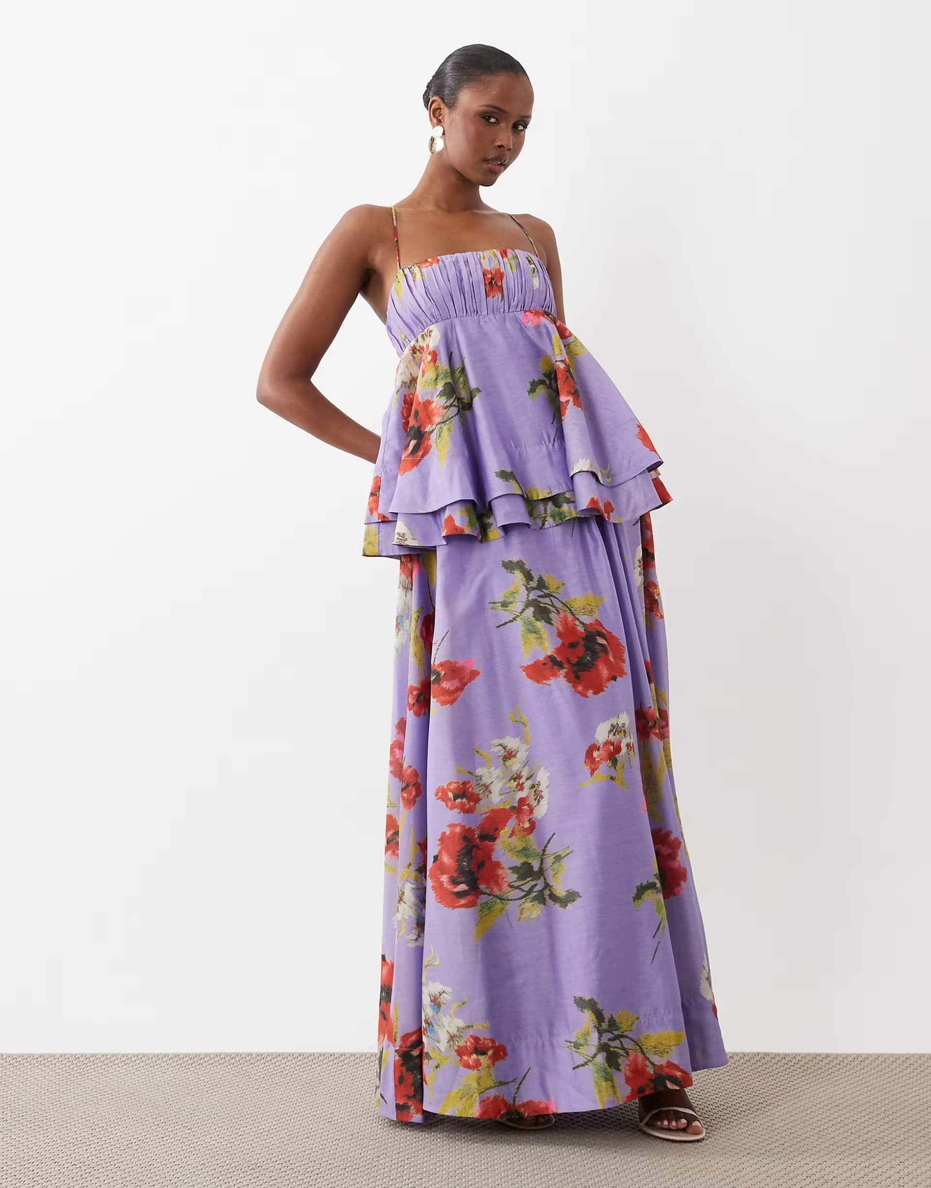 ASOS ASOS DESIGN double layer maxi dress in purple floral print