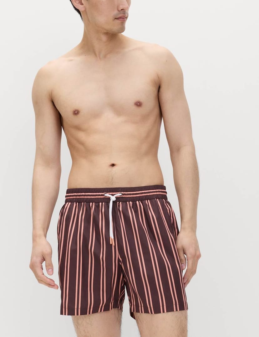 Marks & Spencer M&S Quick Dry Striped Swim Shorts Chestnut - 1