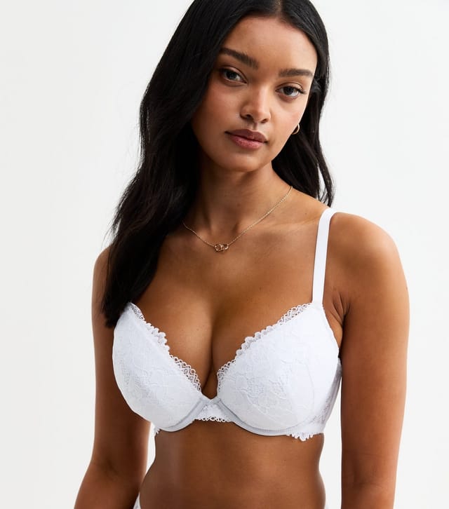New Look Women's White DD+ Floral Lace Plunge Bra New Look - 2