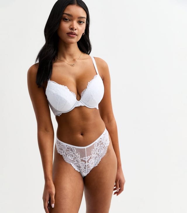 New Look Women's White DD+ Floral Lace Plunge Bra New Look - 3