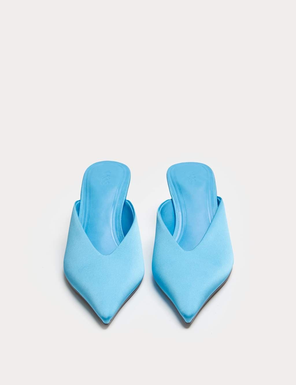 Marks & Spencer M&S Satin Slip On Kitten Heel Pointed Mules Blue