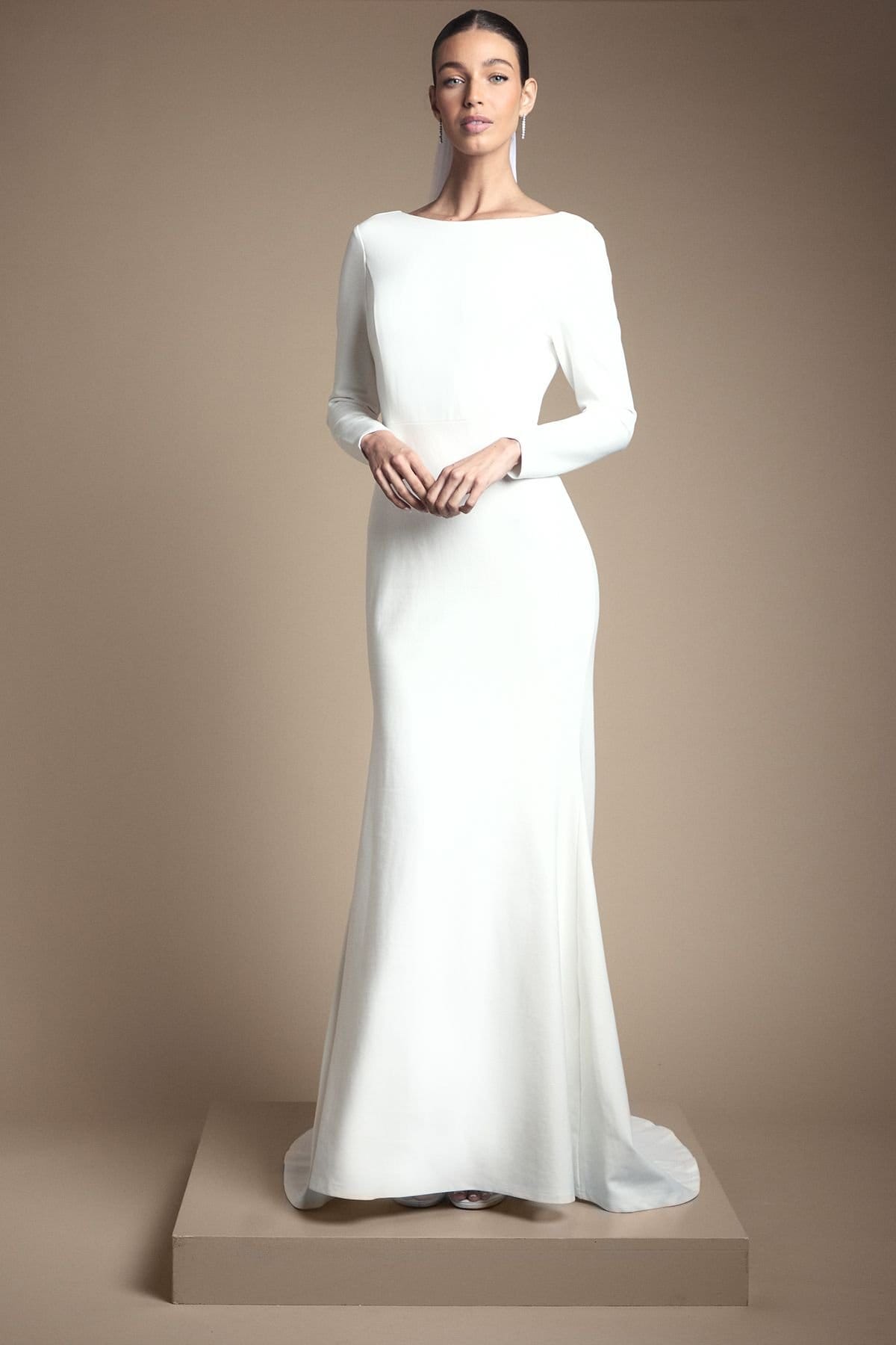 Coast Ivory Slash Neck Puddle Wedding Dress