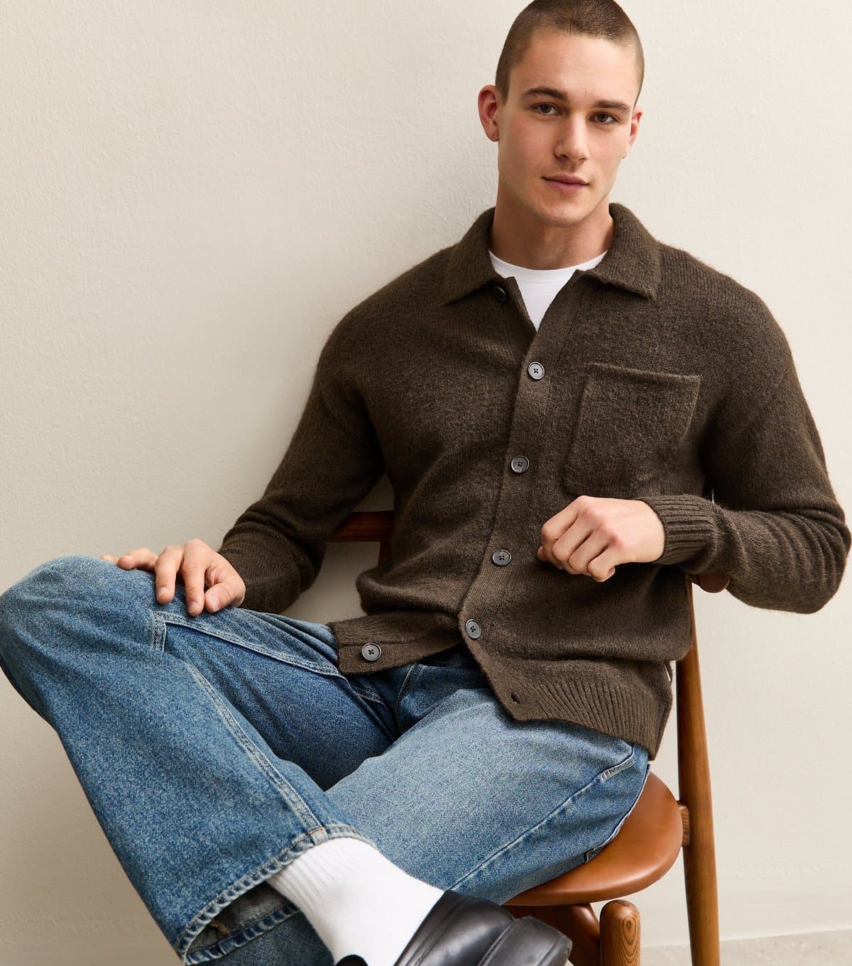 jack & jones Men's Brown Oversized Knit Button Cardigan Jack & Jones New Look