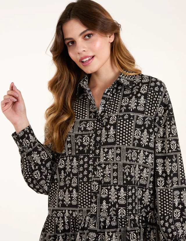 Blue Vanilla Printed Smock Shirt Dress - 2
