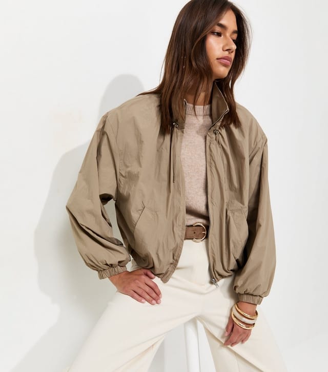 New Look Women's Mink Lightweight Gathered Neck Zip Through Jacket New Look - 2