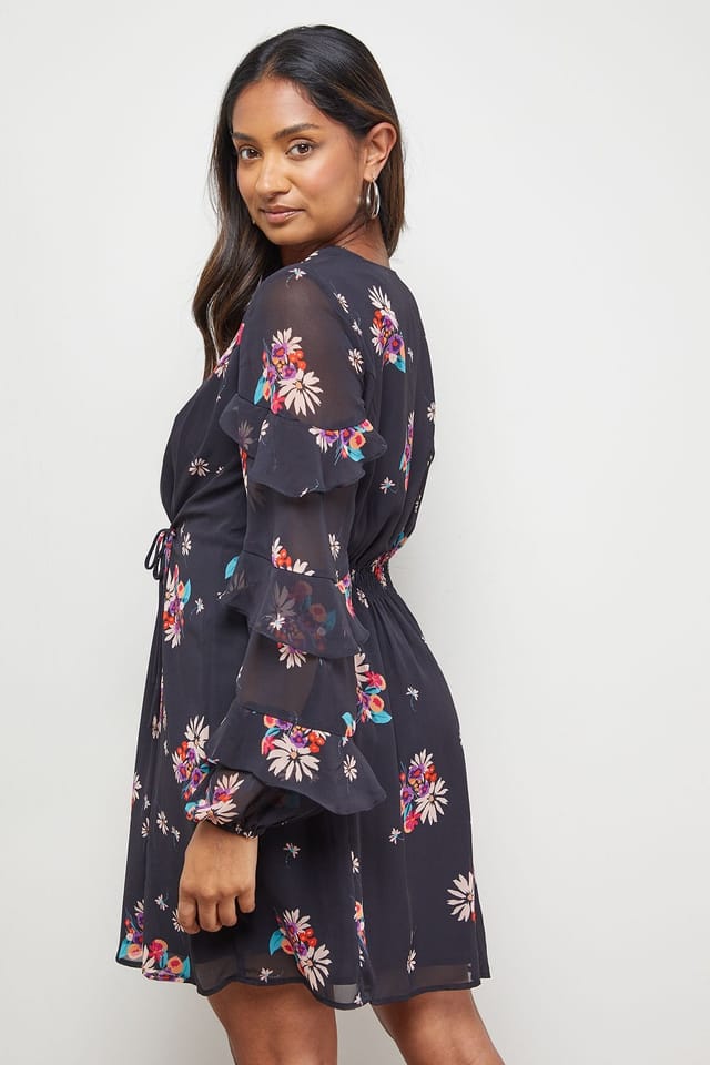 Oasis Oasis Women's Printed Lace Detail Frill Sleeve Mini Dress - 3