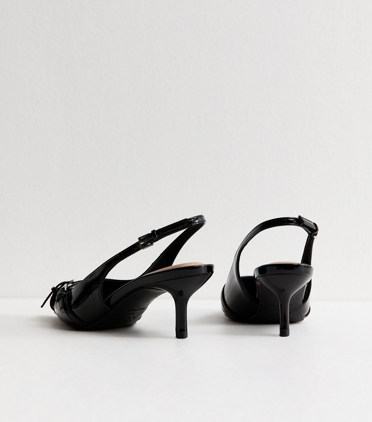 New Look Women's Black Buckle Detail Patent Slingback Court Shoes Vegan New Look - 4