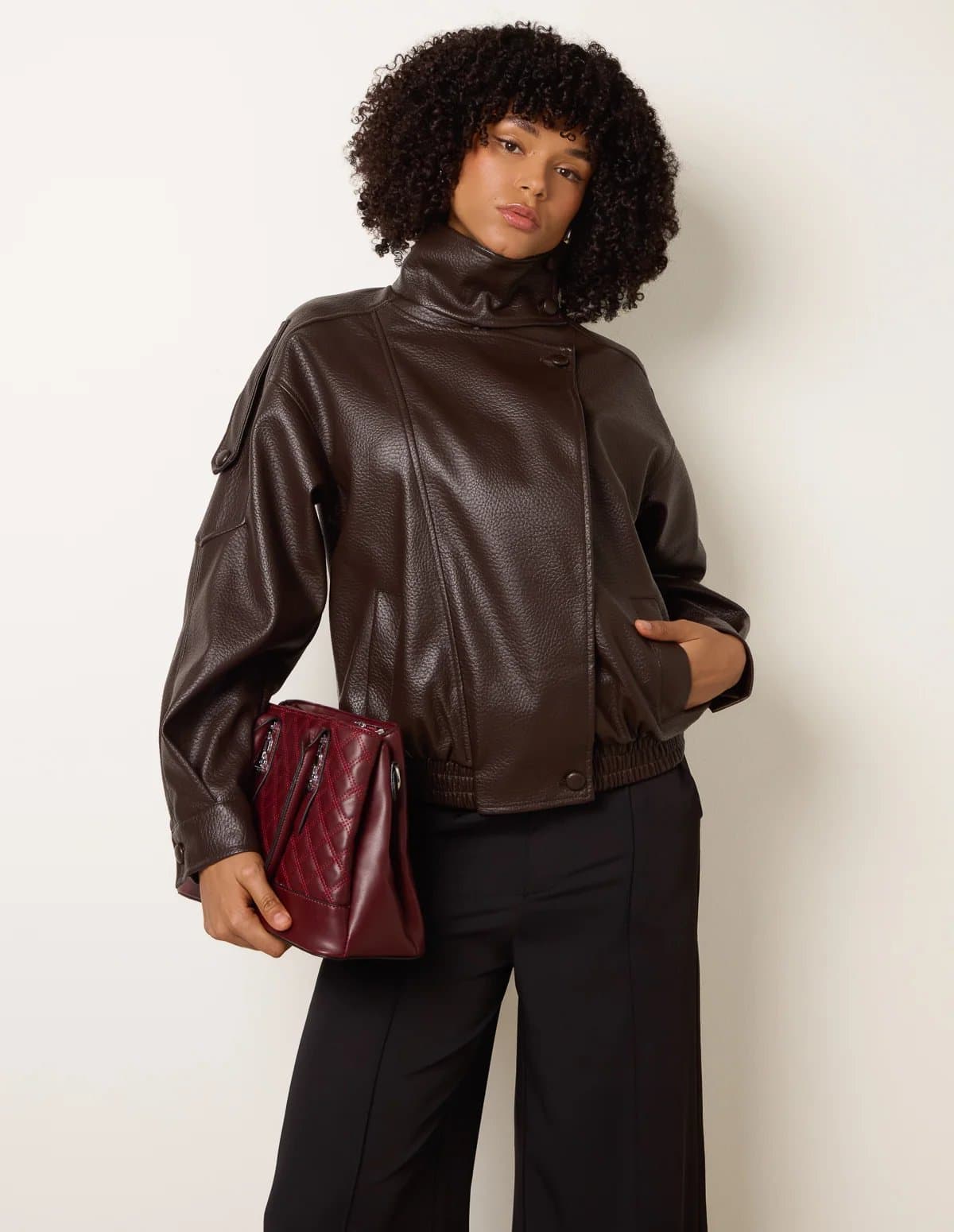 Blue Vanilla High Collar Faux Leather Jacket