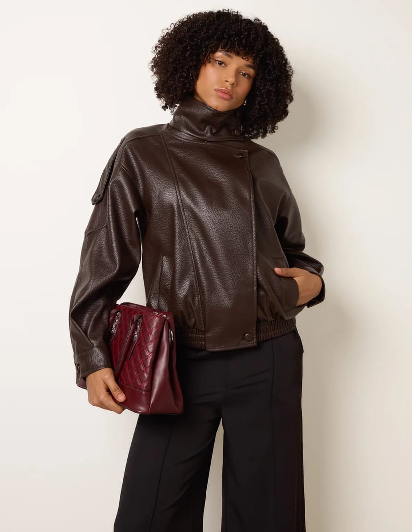 Blue Vanilla High Collar Faux Leather Jacket - 1