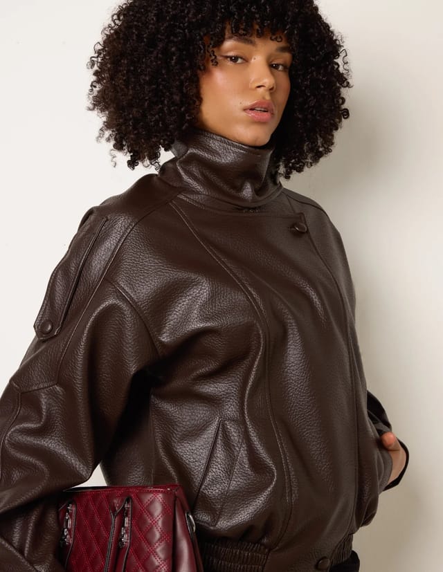 Blue Vanilla High Collar Faux Leather Jacket - 3