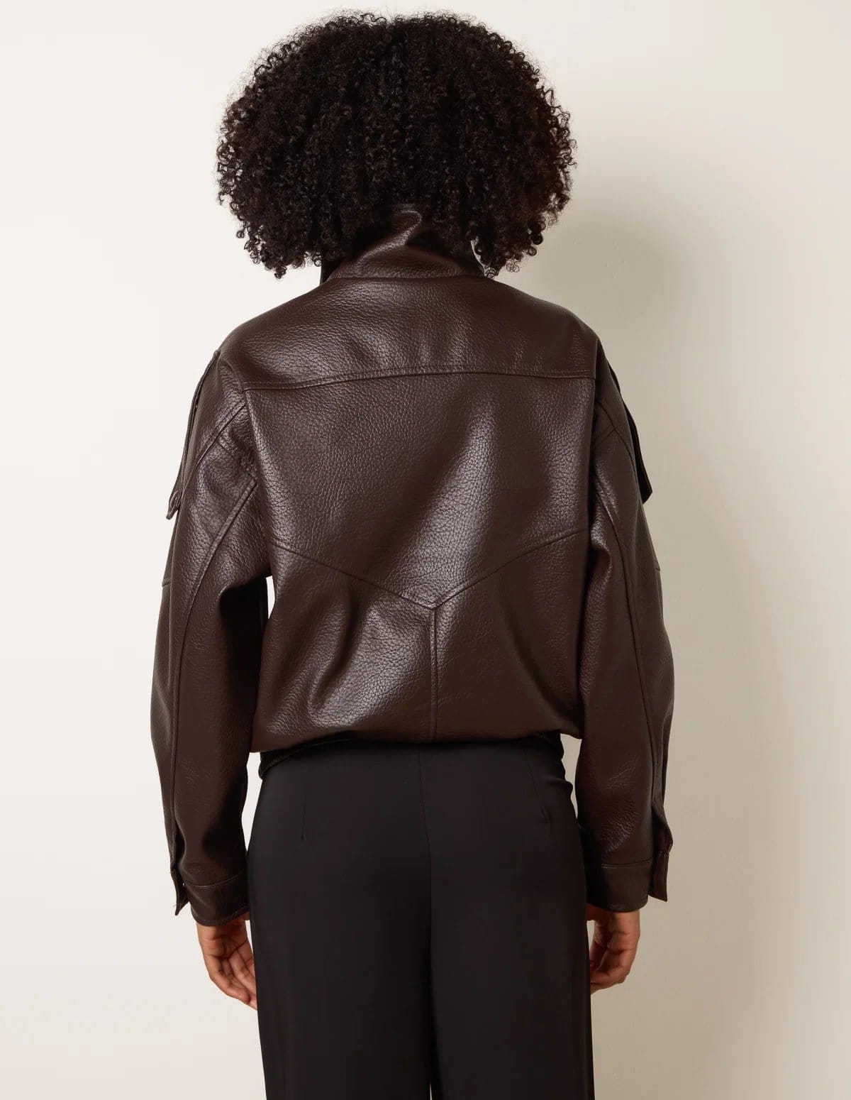 Blue Vanilla High Collar Faux Leather Jacket - 4