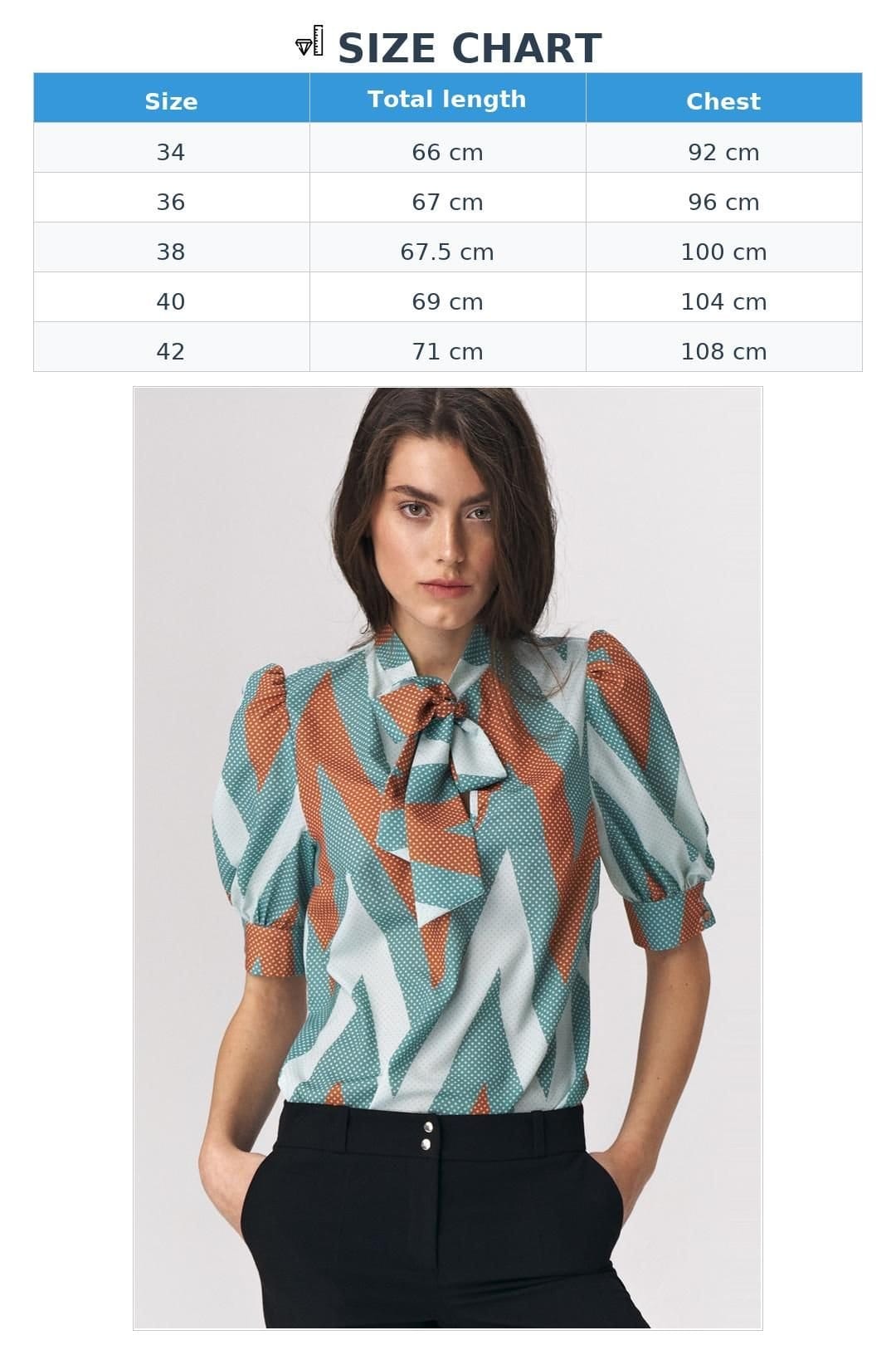 Love Lace Love Lace Women's Turquoise Zigzag Tie Neck Blouse Bustier Sleeves - 4