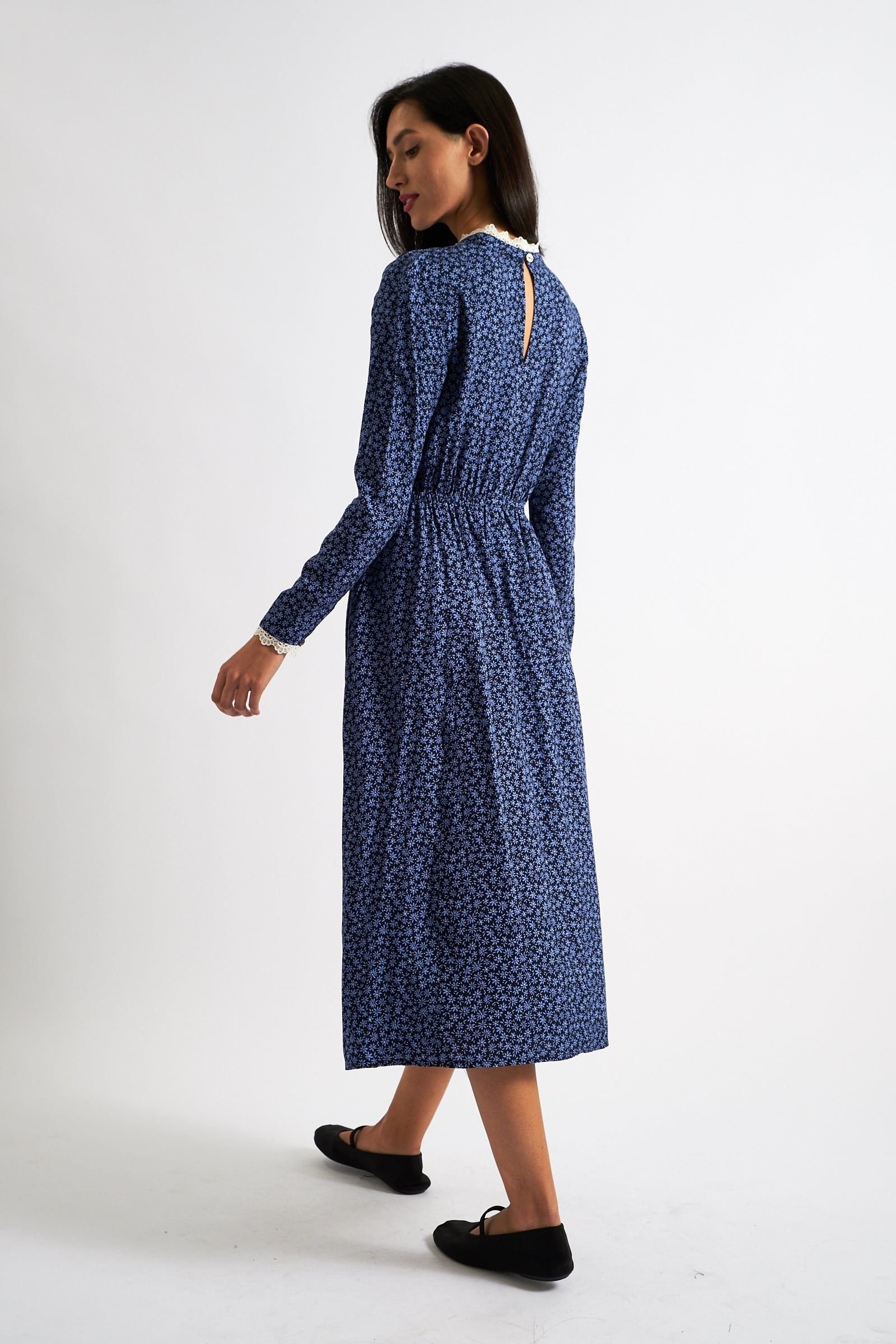 Louche Louche Women's Timothea Daisy Time Lace Trimmed Midi Dress in Blue - 2