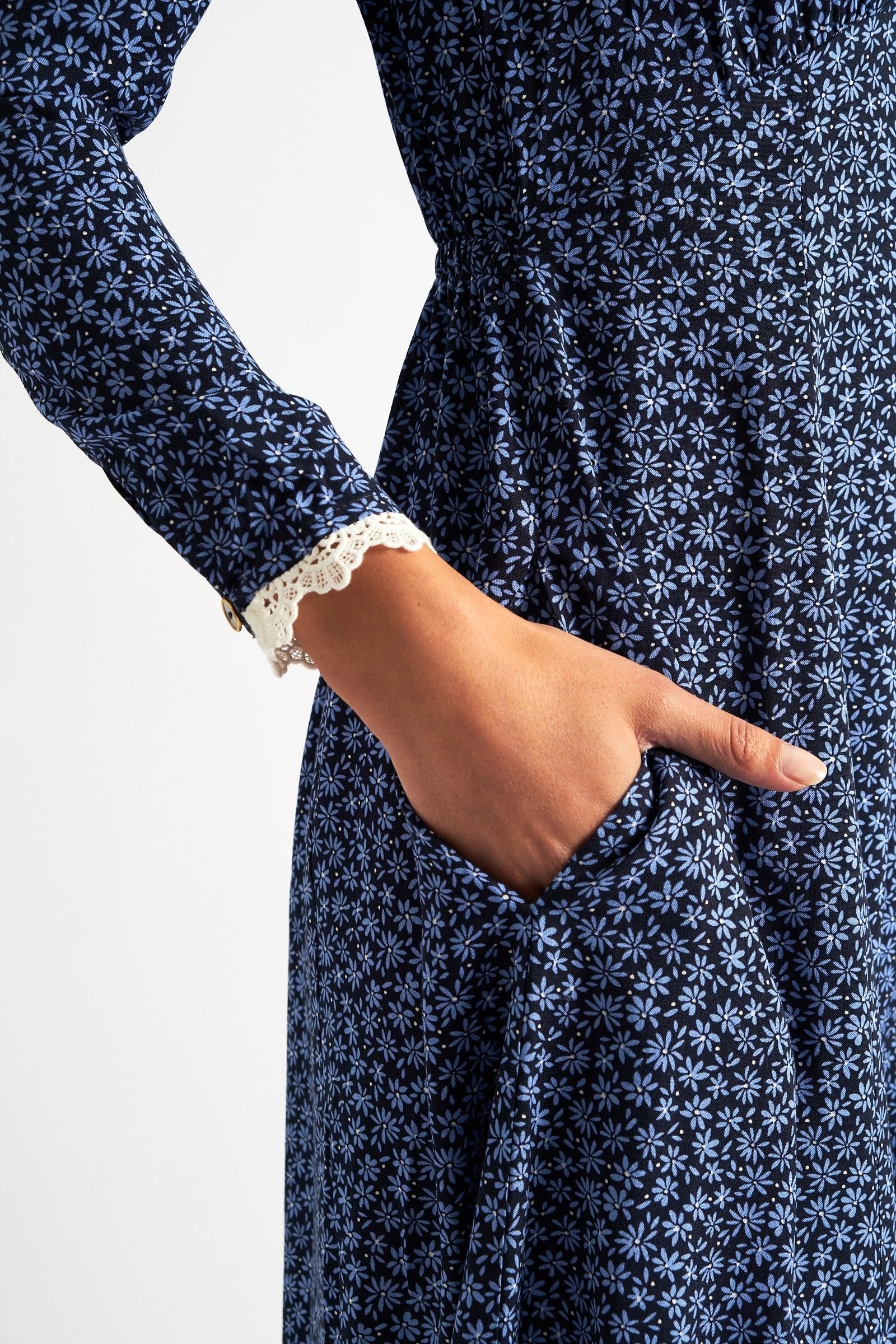 Louche Louche Women's Timothea Daisy Time Lace Trimmed Midi Dress in Blue - 3