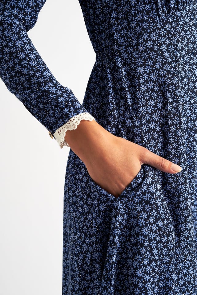 Louche Louche Women's Timothea Daisy Time Lace Trimmed Midi Dress in Blue - 3