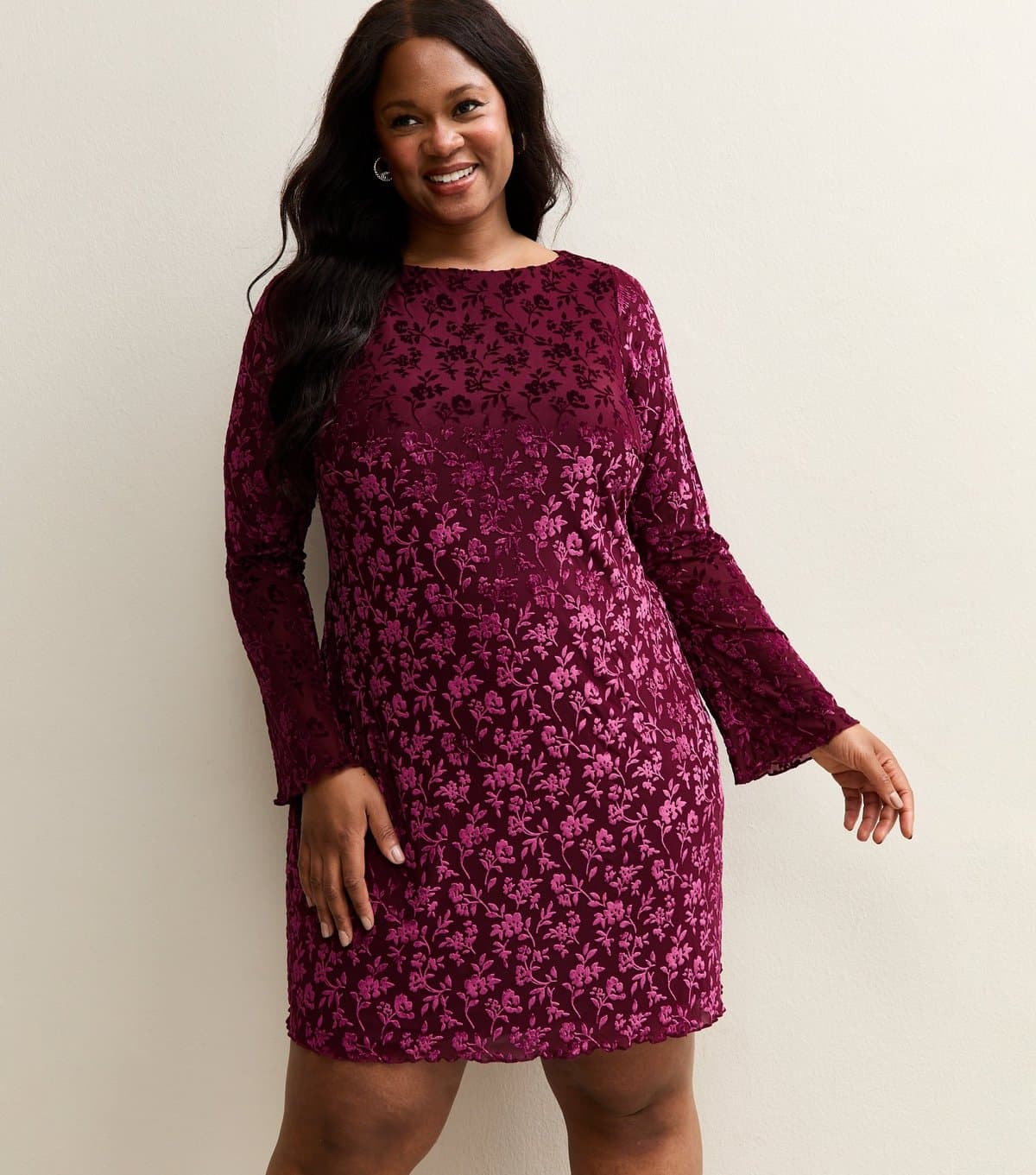 New Look Women's Plus Size Burgundy Devore Mini Dress Curves New Look