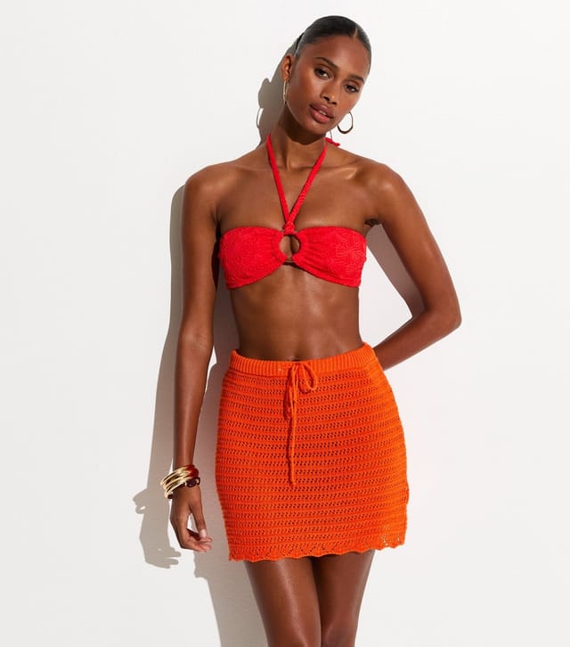 New Look Women's Bright Orange Crochet Beach Mini Skirt New Look - 2