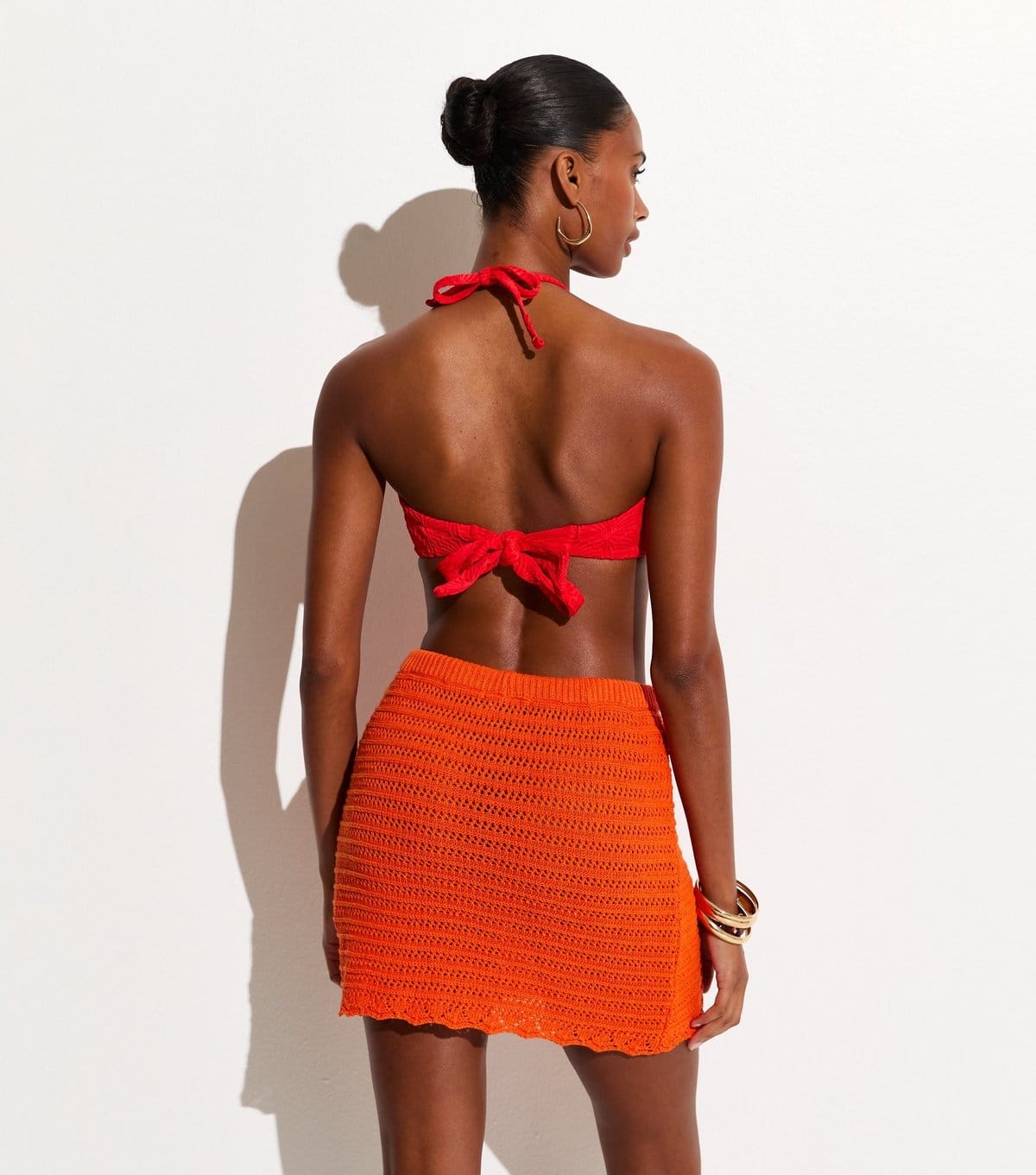 New Look Women's Bright Orange Crochet Beach Mini Skirt New Look - 4