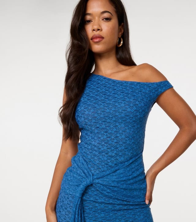 Pink Vanilla Women's Blue Tie Front Lace Asymmetric Mini Dress Pink Vanilla New Look - 3
