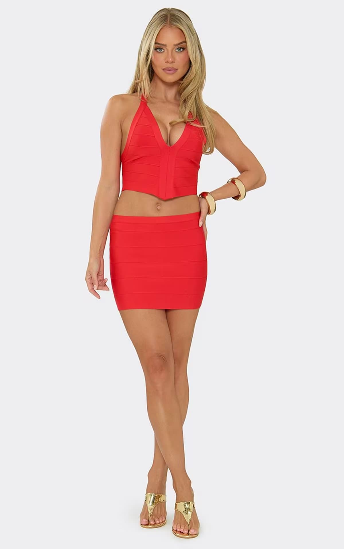 EGO Mid Rise Mini Skirt In Red Bandage, Women's Size UK 6