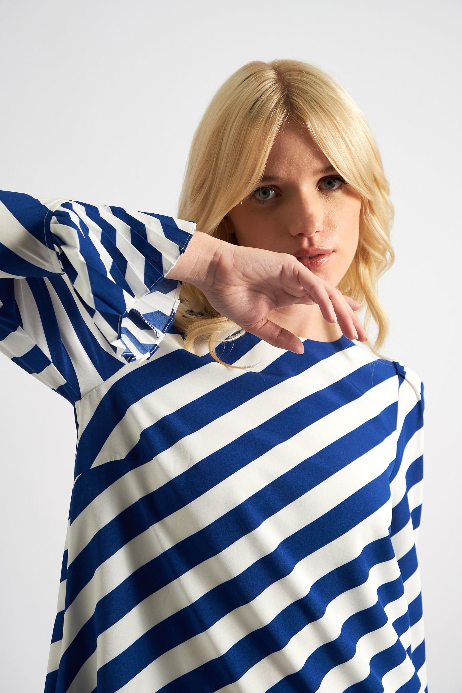 Louche Louche Women's Megann Diagonal Lines Print Pleated Cuff Mini Dress - Blue - 3