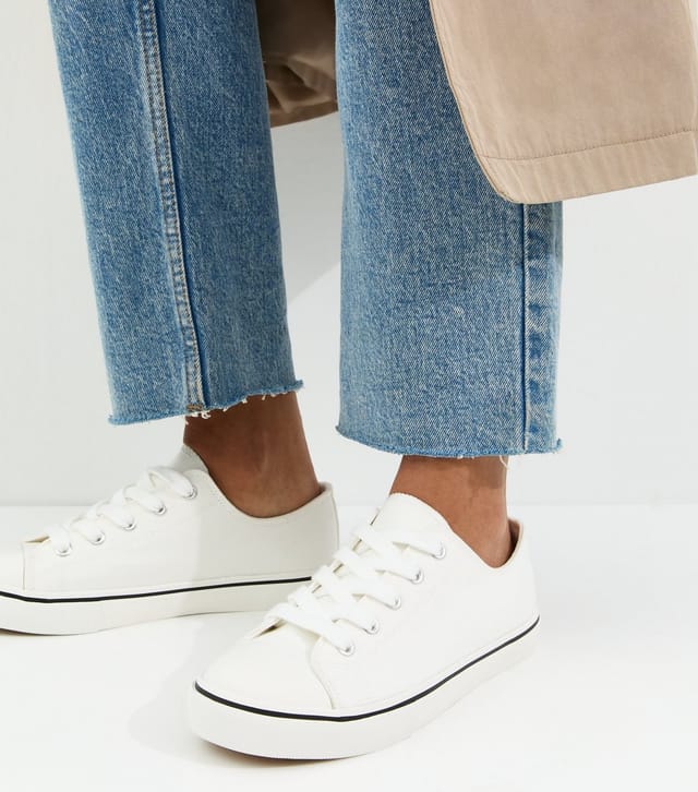 New Look Women's Wide Fit White Canvas Lace Up Trainers Vegan New Look - 2