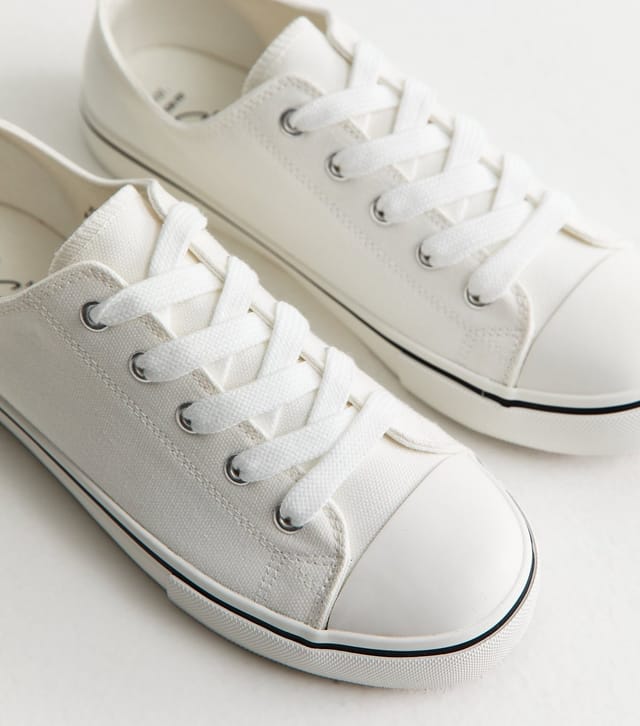 New Look Women's Wide Fit White Canvas Lace Up Trainers Vegan New Look - 3