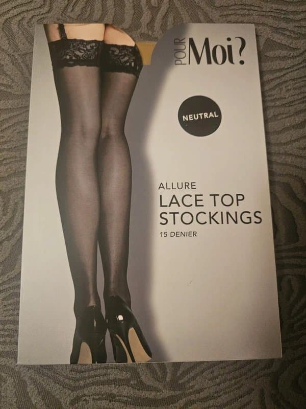 Pour Moi Pour Moi Natural Beige Lace Top Band Allure 15 Denier Stockings size S/M
