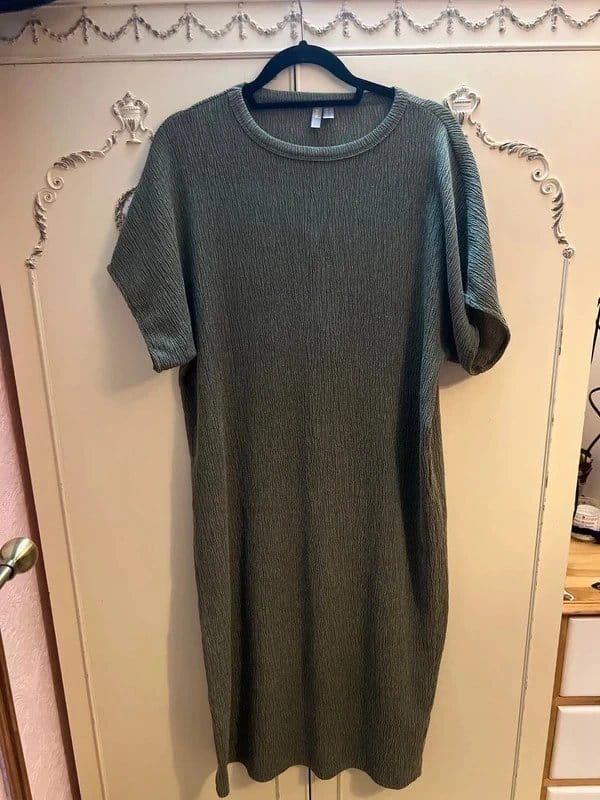 ASOS ASOS Midi T- Shirt Dress - Short - Sleeve -Green Textured - Size 12 - 1